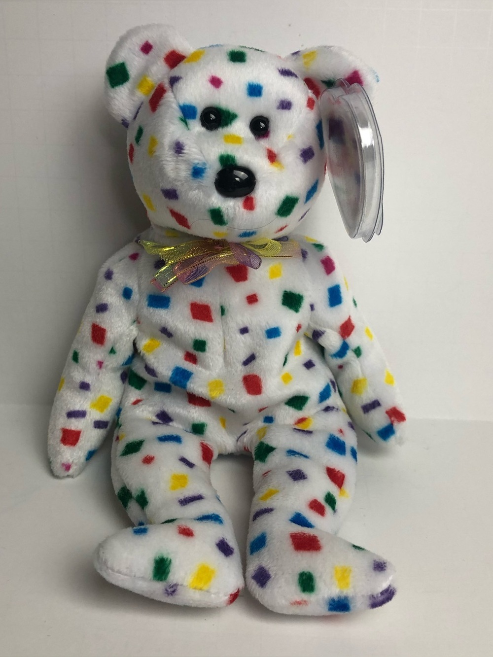Ty Beanie Babies Ty 2K Bear Multicolor Confetti Pattern & Ribbon 2000 MWMT